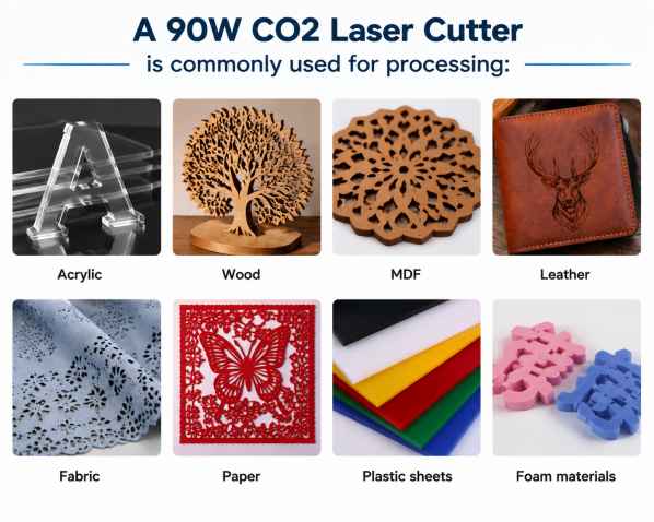 Commonly processed materials for 90W CO2 laser cutting machines