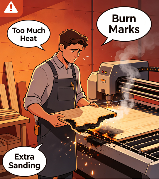laser cutting problems burn marks too much heat extra sanding