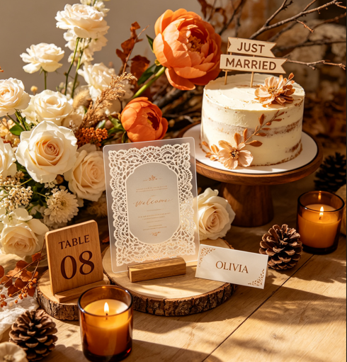 Custom acrylic wedding products made with MimoWork laser cutter for commercial production