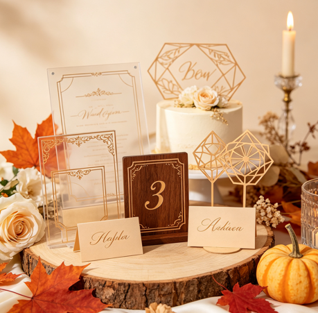 Custom acrylic wedding products made with MimoWork laser cutter for commercial production