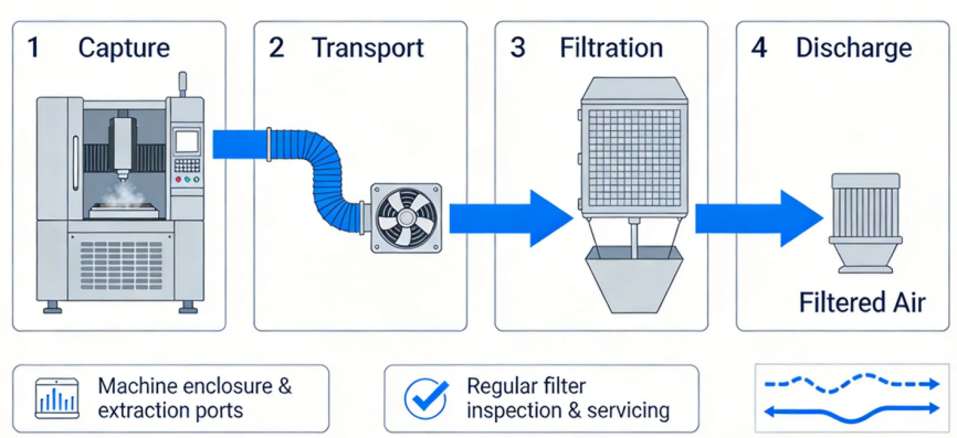 MimoWork laser dust collection system workflow.